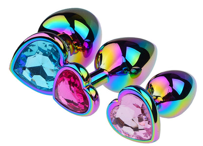 Colorful Heart Shaped Metal Anal Plug Set