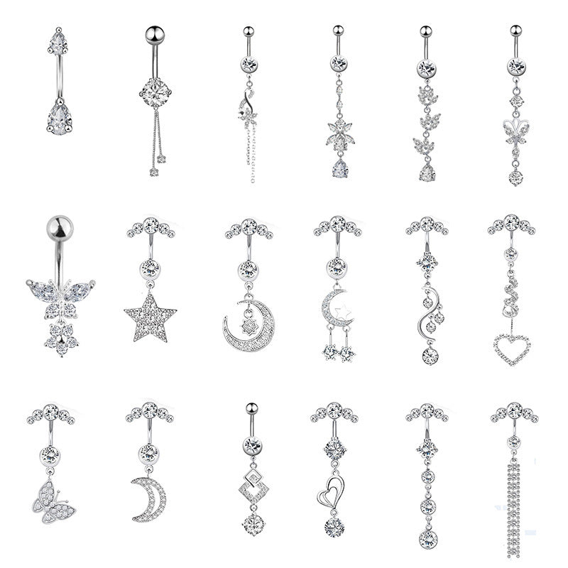 Stainless Steel Inlaid Zircon Navel Stud Piercing Jewelry Huge Variety