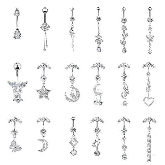 Stainless Steel Inlaid Zircon Navel Stud Piercing Jewelry Huge Variety