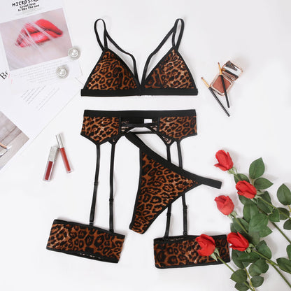 Women's Hollow Leopard Print Underwear Set