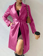 Trench-coat long slim en cuir PU