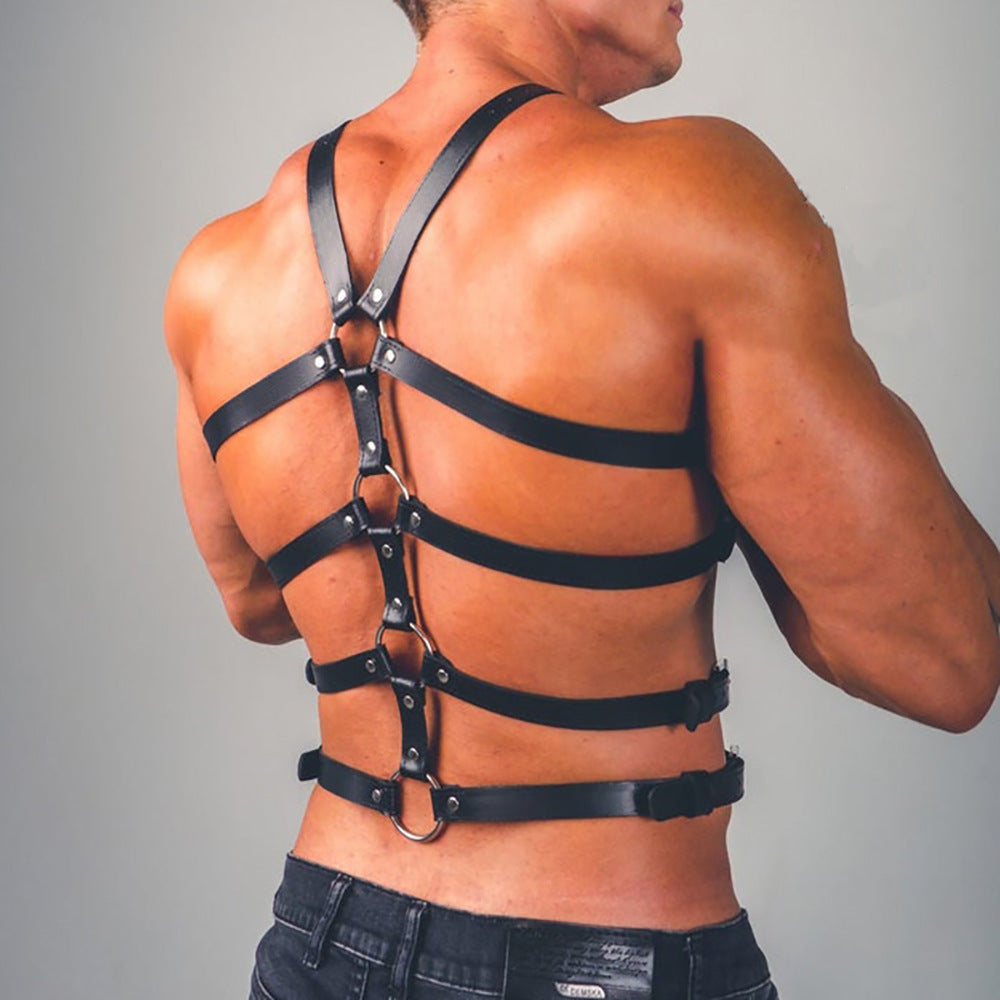 Men's Sexy Leather Bondage And Discipline Strap Vest