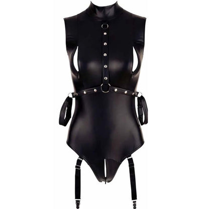 Elastic Patent Leather Bondage Zipper Crotch Cutout Bodysuit Multiple Sizes