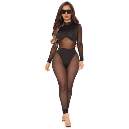 Mesh Stitching See-Through Jumpsuit