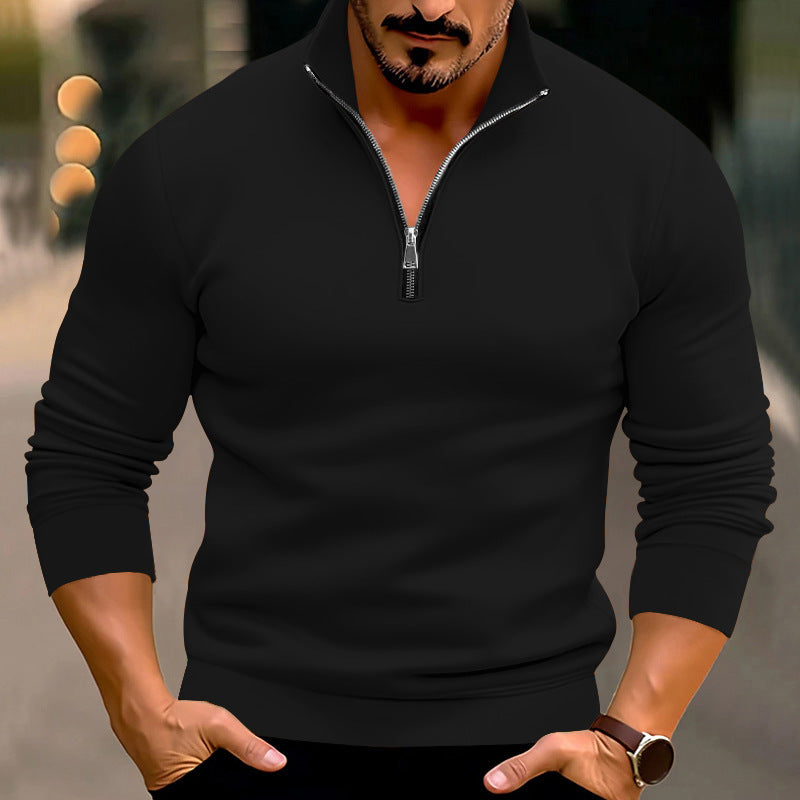 Men's Casual Solid Color Long-Sleeved Zipper Neck Top Huge Variety