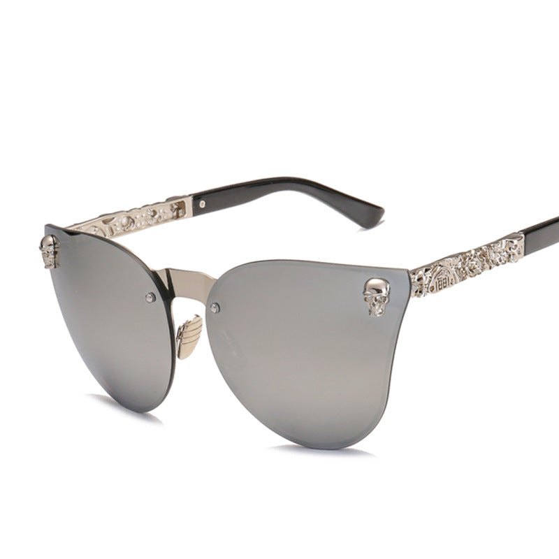 Holographic Tinted Solid Clear Frame Skull Detail Embellished Sunglasses