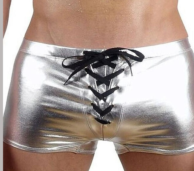 Men's Latex Faux Leather/Metallic Drawstring Boxers Multiple Colors