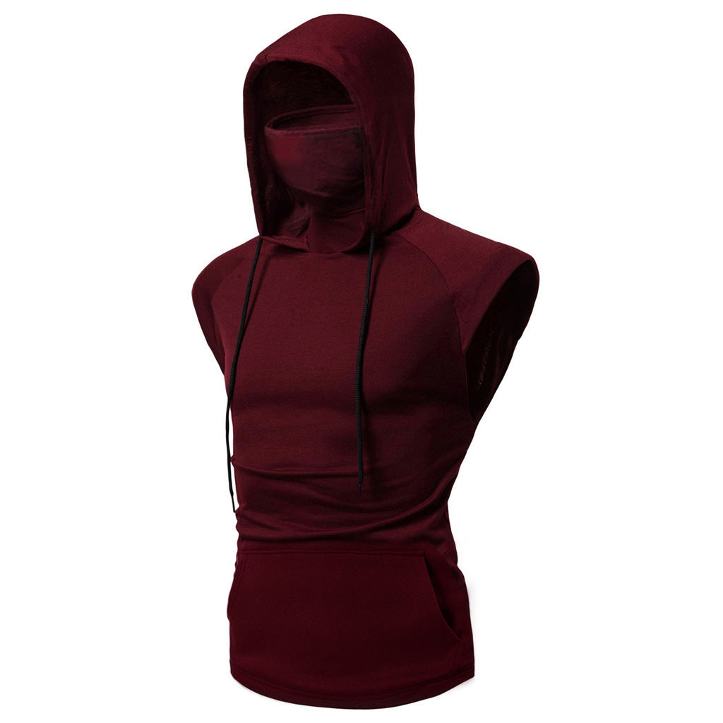 Men's Drawstring Hooded Mask Kangaroo Vest