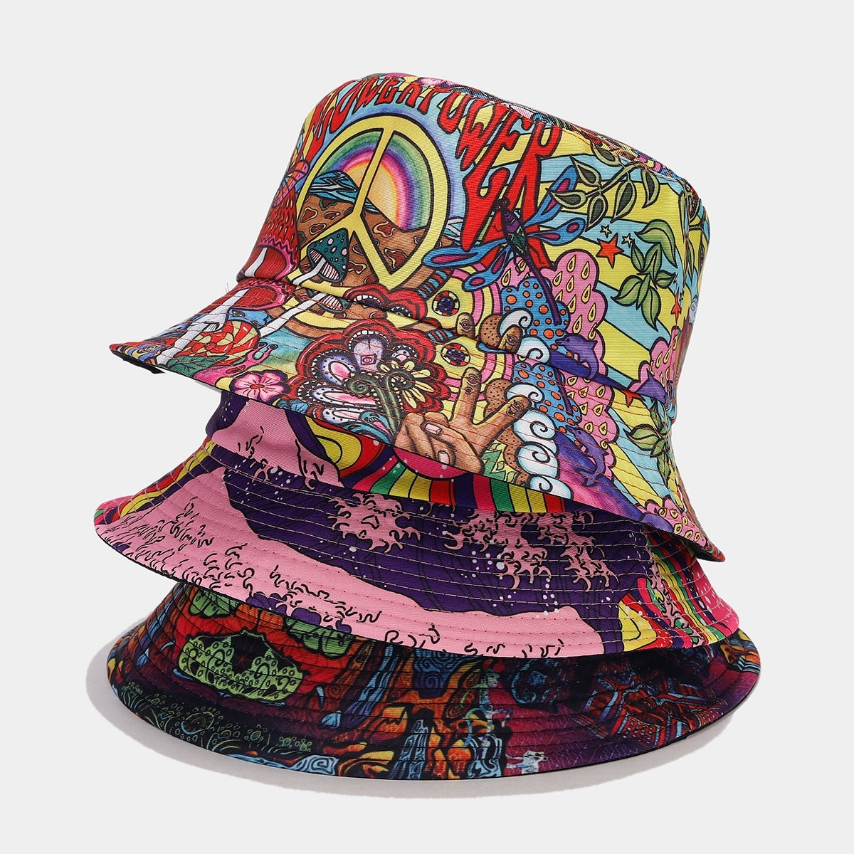 Graffiti Exterior Double-Sided Reverse Black Interior Bucket Hat