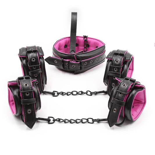 Black Pink Bundled Leather Handcuffs Shackles