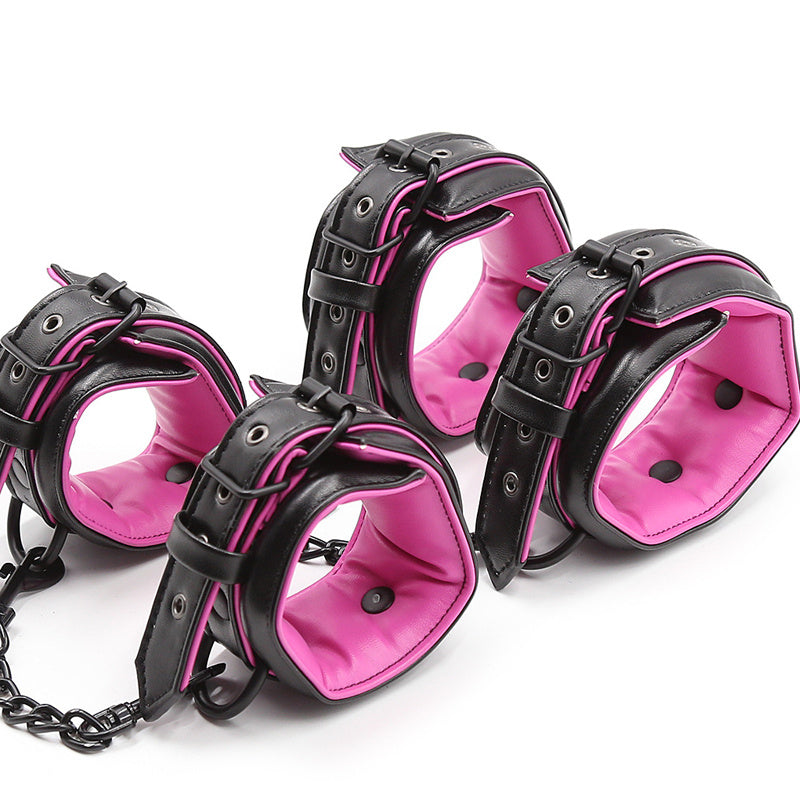 Black Pink Bundled Leather Handcuffs Shackles