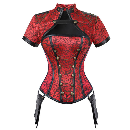 Steampunk Short Sleeve Corset Shawl Tops Punk Flap Pocket