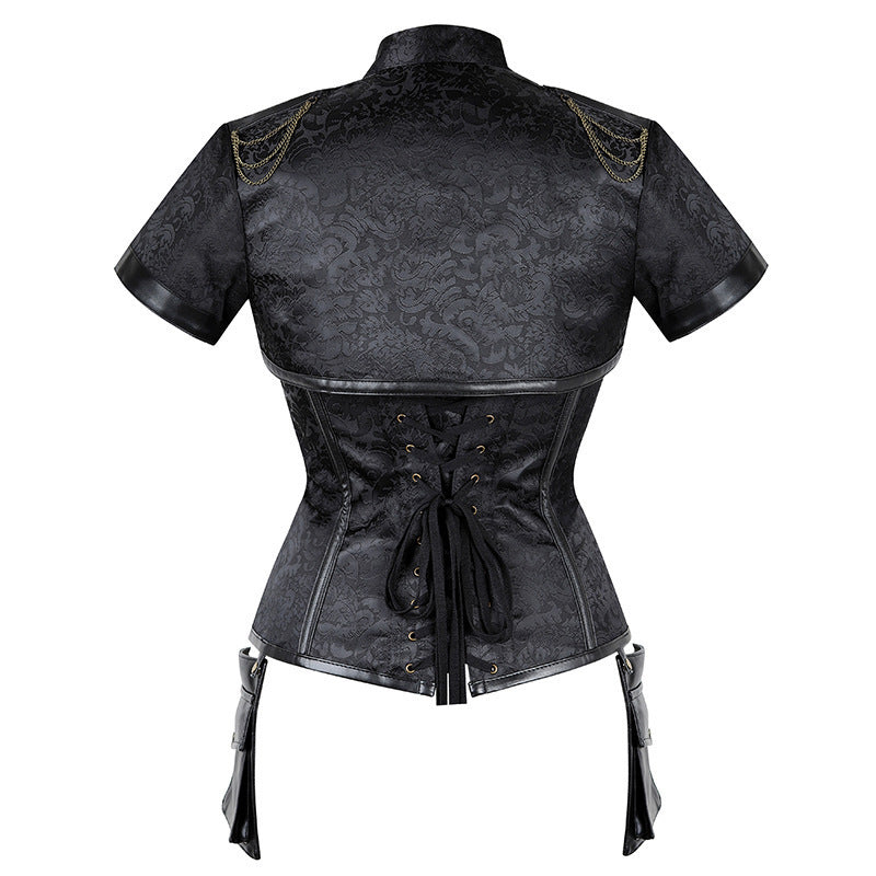 Steampunk Short Sleeve Corset Shawl Tops Punk Flap Pocket