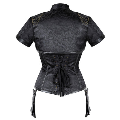 Steampunk Short Sleeve Corset Shawl Tops Punk Flap Pocket