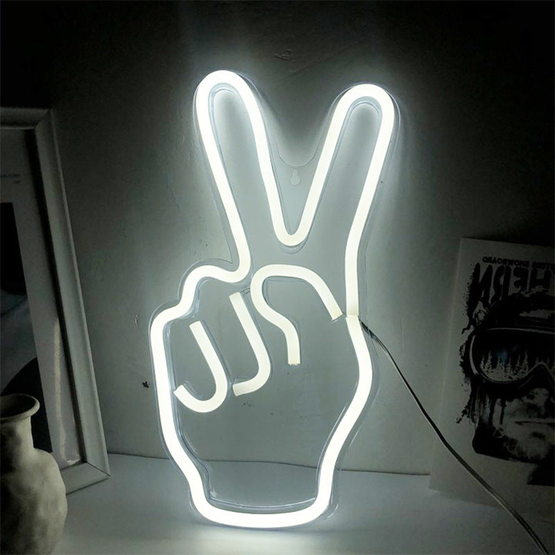 Peace Hand Neon Lights, Decorative Atmosphere