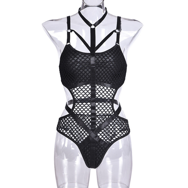 Hanging Neck Collar Sexy Mesh Bodysuit Huge Variety