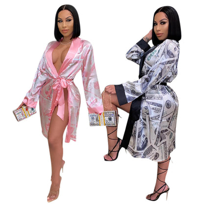 Silky 100 Dollar Bill Casual Robe Multiple Sizes