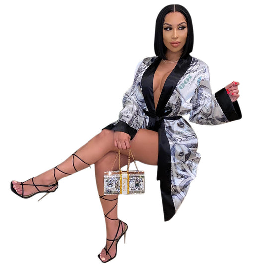 Silky 100 Dollar Bill Casual Robe Multiple Sizes