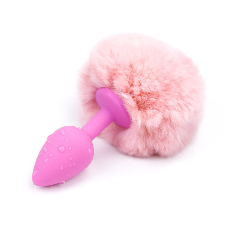 Colorful Furry Bunny Tail Silicone Anal Plug