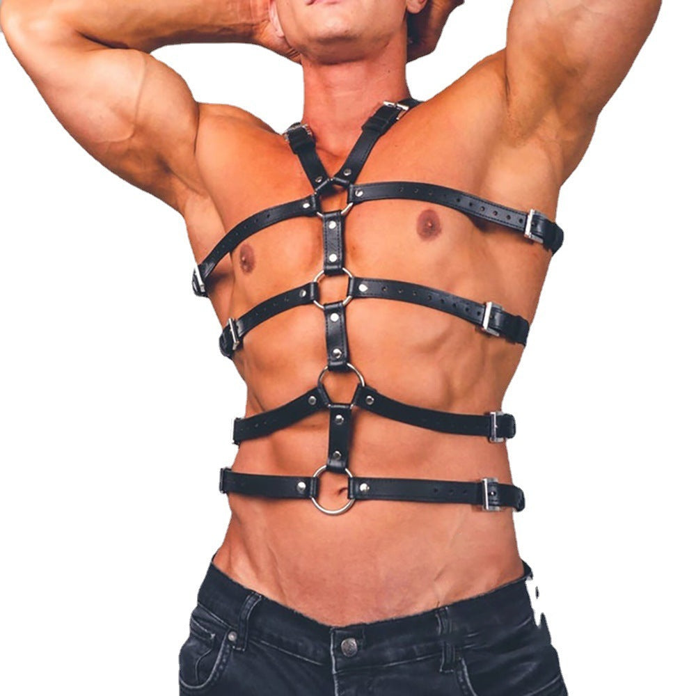 Men's Sexy Leather Bondage And Discipline Strap Vest