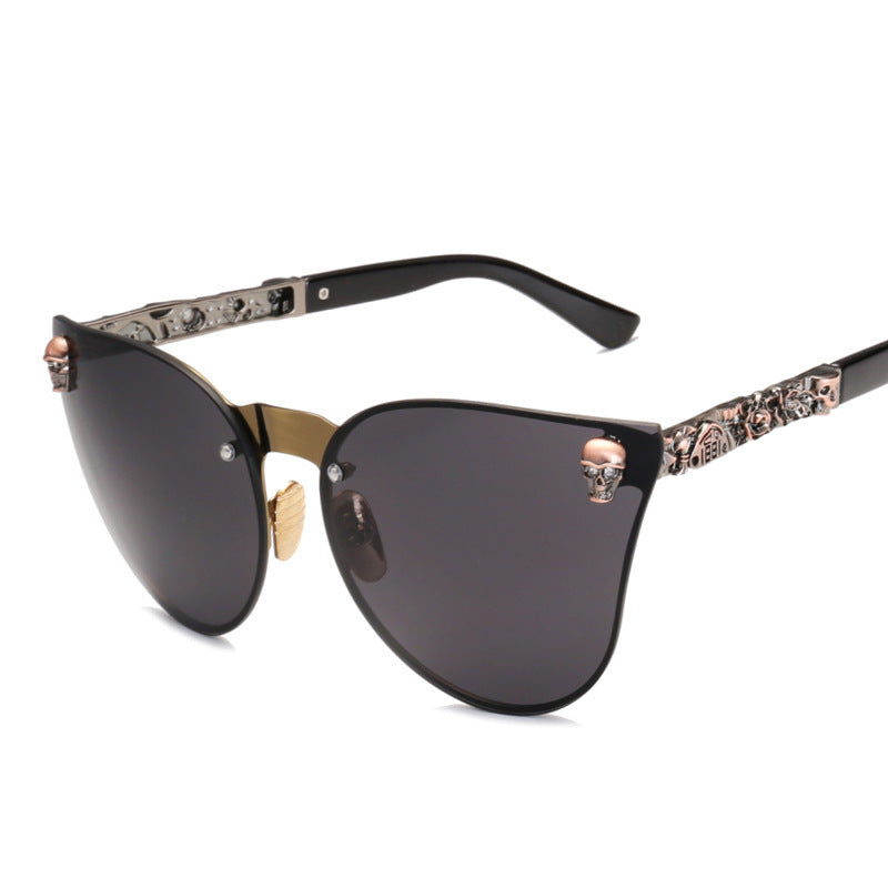 Holographic Tinted Solid Clear Frame Skull Detail Embellished Sunglasses