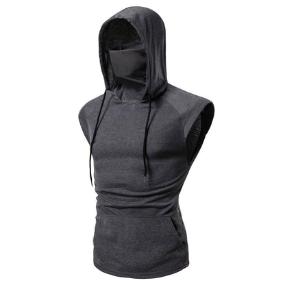 Men's Drawstring Hooded Mask Kangaroo Vest