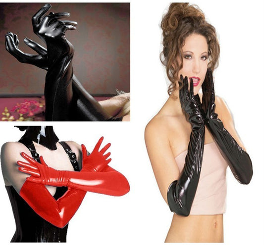 Bright Leather Faux Lacquer Gloves Long Latex