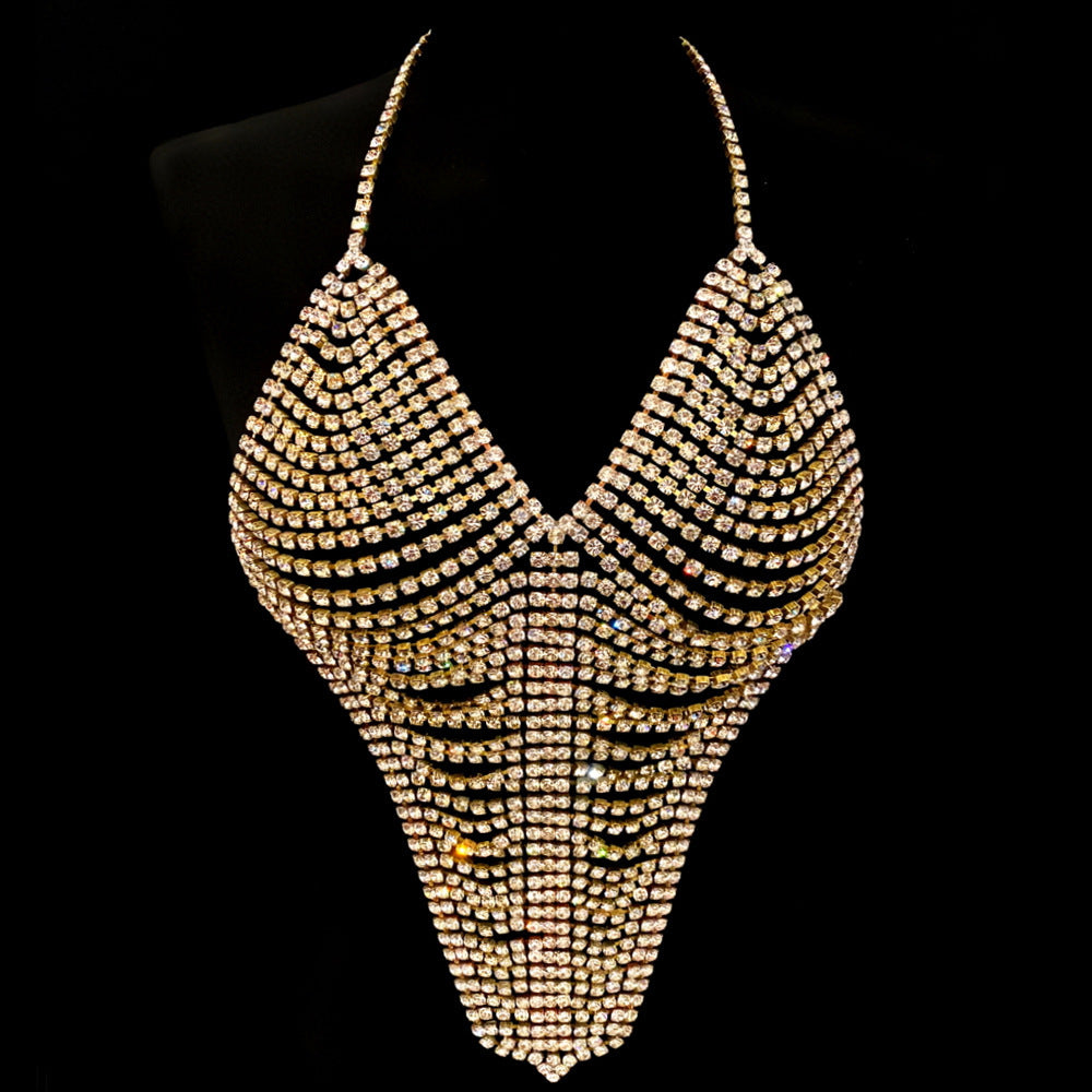 Diamond-Encrusted Body Chain Rope Bra Multi-Layer