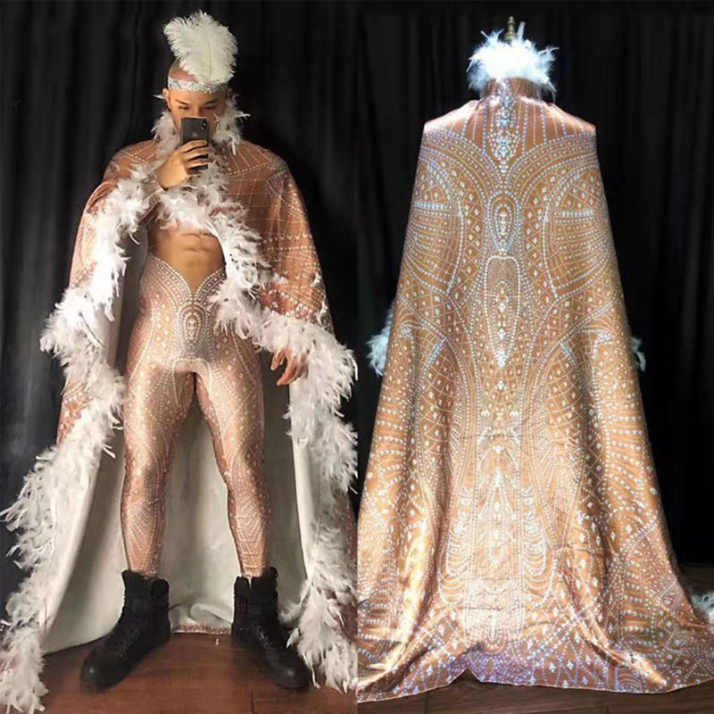 Men's Royalty Gold & White Performance Bodysuit Robe Hat Set