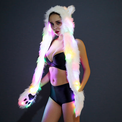 LED White Furry Glowing Ears With Paw Detail Pockets