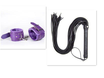 Leather Whip & Furry Handcuffs Binding Alternative Sex Toys