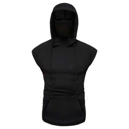 Men's Drawstring Hooded Mask Kangaroo Vest