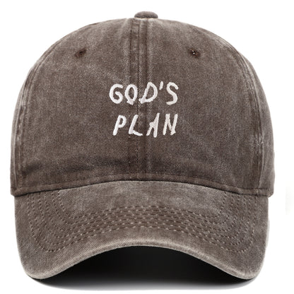 "GODS PLAN" Embroidered Baseball Cap Pure Cotton Washed Hat