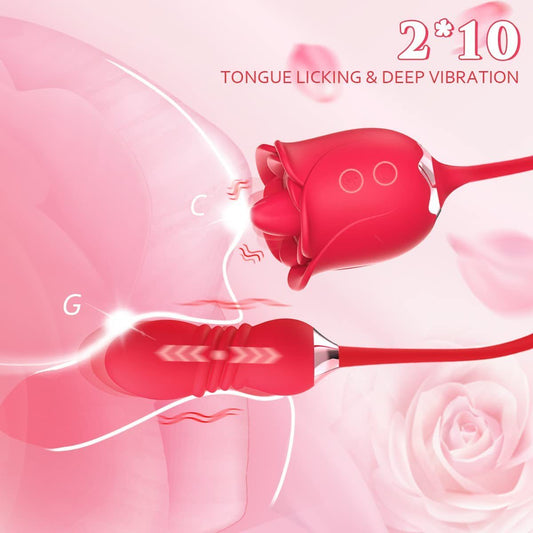 Tongue Licking Flower Head Telescopic Rose Massage Vibrator