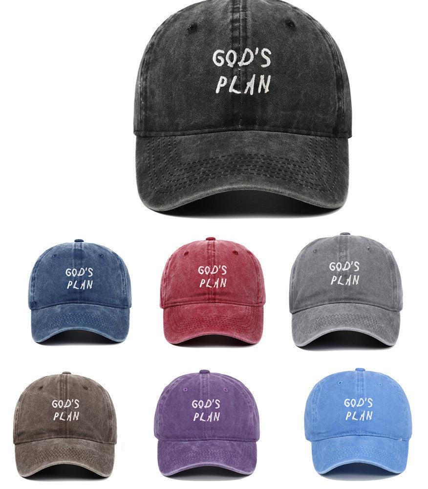 "GODS PLAN" Embroidered Baseball Cap Pure Cotton Washed Hat