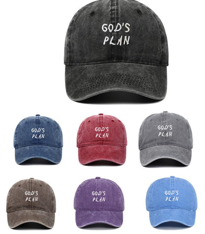 "GODS PLAN" Embroidered Baseball Cap Pure Cotton Washed Hat