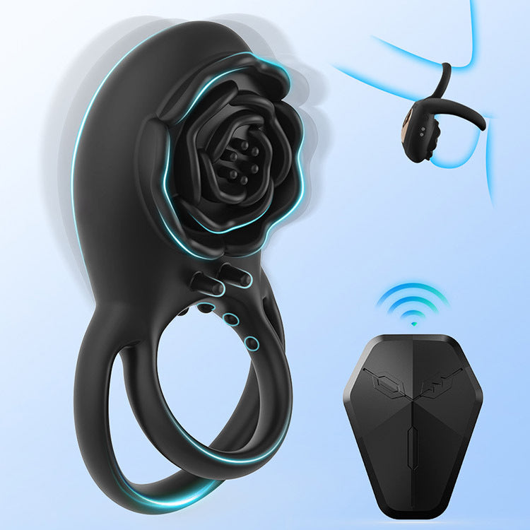 Men's Rose Silicone Vibrating Masturbation Device Magnetic Charging Ring