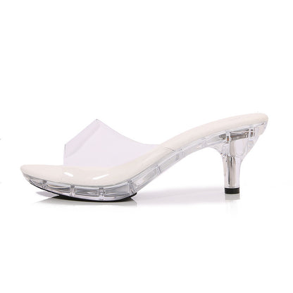 Stiletto Transparent Crystal Luminous Light High Heel Platform Slippers