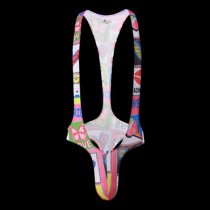 Men's Jjsox Print Thong Erotic Jumpsuit Huge Variety