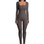 Long Sleeve Square Collar Neck Fitness Jumpsuit