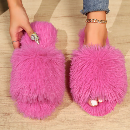 Chaussons ouverts en peluche douce et moelleuse