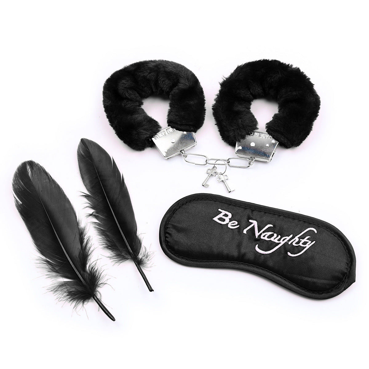 Furry Handcuffs With Eye Mask Feather 3-Set Toy