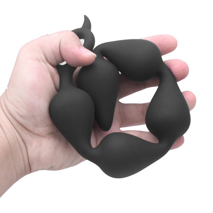 Lengthened Silicone Heart Beaded Butt Plug