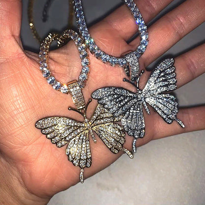 Rhinestone Butterfly Pendant Necklace & Chain