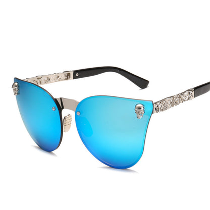 Holographic Tinted Solid Clear Frame Skull Detail Embellished Sunglasses