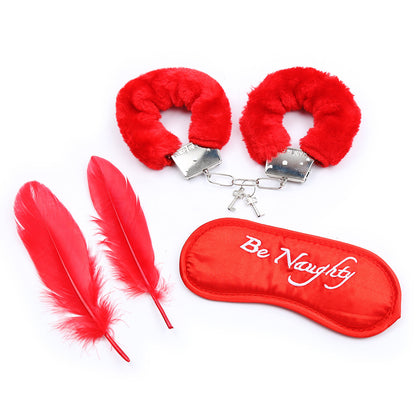 Furry Handcuffs With Eye Mask Feather 3-Set Toy