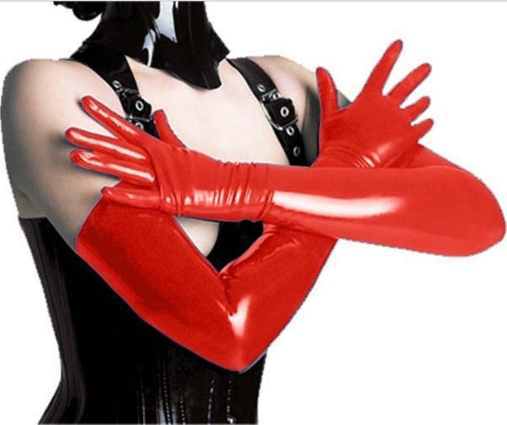 Bright Leather Faux Lacquer Gloves Long Latex