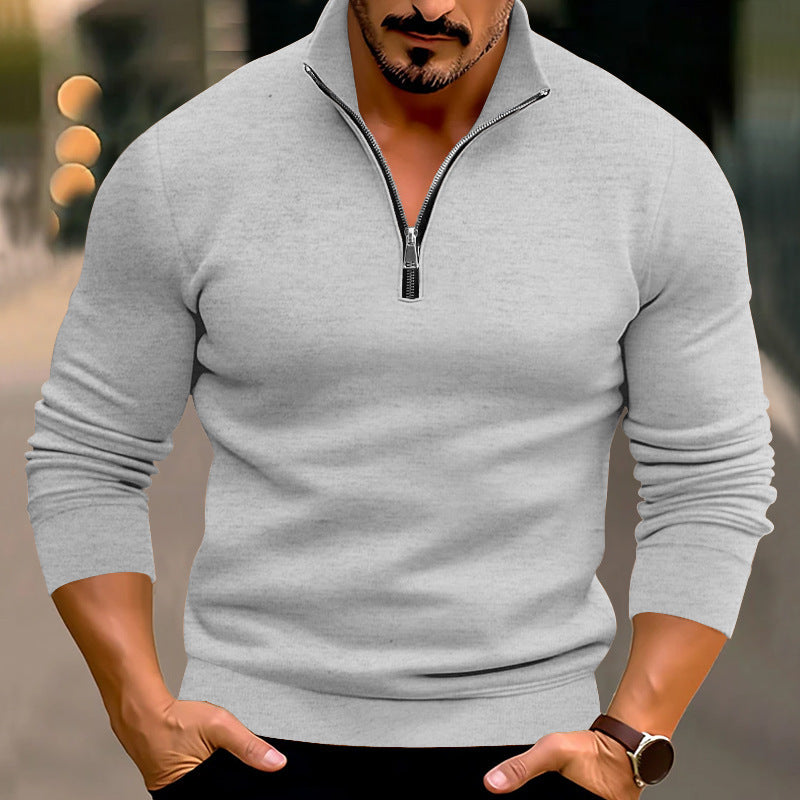 Men's Casual Solid Color Long-Sleeved Zipper Neck Top Huge Variety