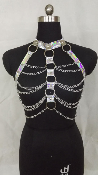 Holographic Halter Body Harness Chain Belt