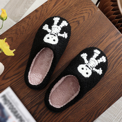 Halloween Skull Embroidery Cotton Slippers